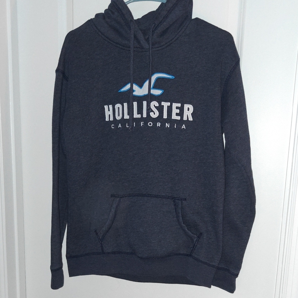 Hollister Men's Dark Gray Hoodie with Logo